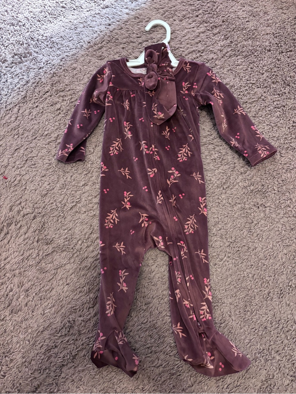 Baby Floral Footed One-Piece in Plum